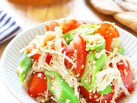 レンジで2分半【オクラとトマトとえのきの中華サラダ】腸活にも