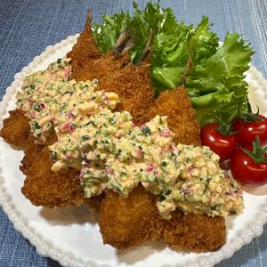 楽ラク手抜キッチン🐶🐾の作ってみた!投稿(香ばしい♩ガーリックチーズ風味のアジフライ)