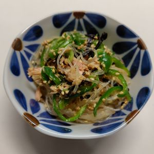 たまの作ってみた!投稿(塩こんぽん酢《ピーマンたっぷり♡春雨ツナサラダ》)