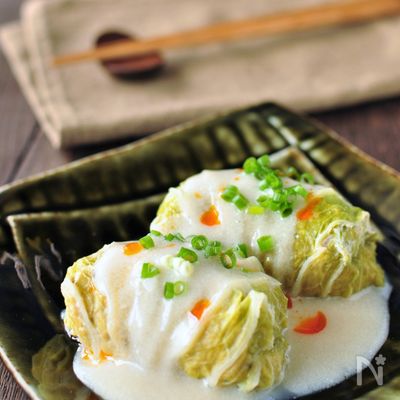 お箸でスッと切れる。ロール白菜の豆乳クリーム煮