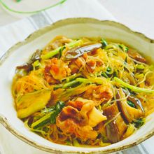 【豚肉と野菜の春雨炒め】パパッとワンパン！楽早っ♪