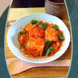 チョロリスの作ってみた!投稿(【肉巻き厚揚げと野菜の酢豚】厚揚げでかさまし♪ご飯が進む♡)