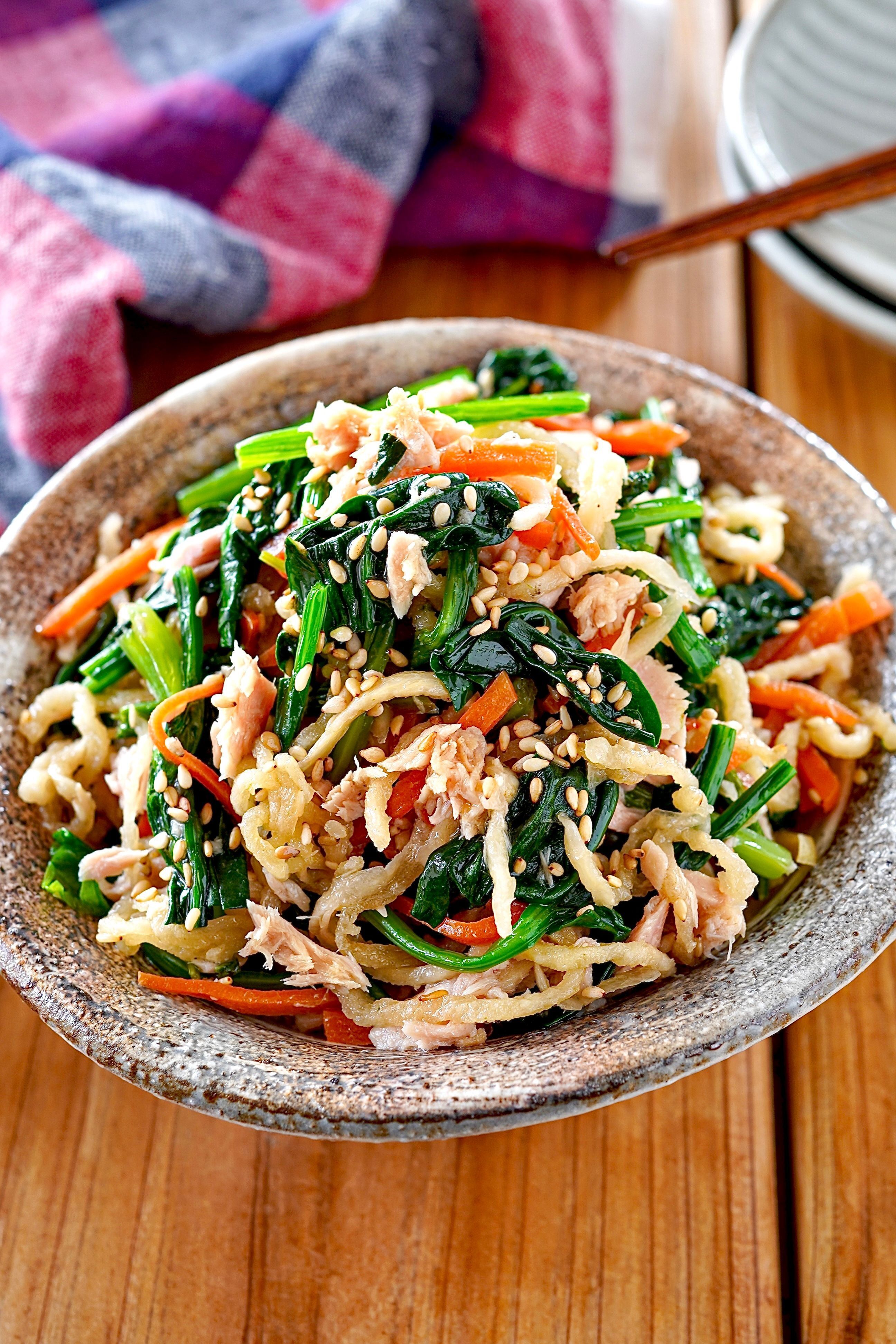 【切干し大根とほうれん草の中華サラダ】ポリポリおつまみ副菜♡