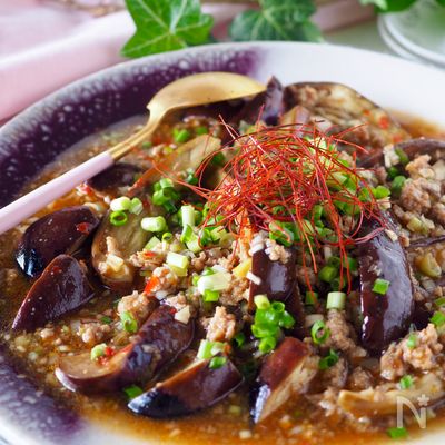 レンジだけ!なす色鮮やかの秘密*とろとろ茄子の簡単麻婆なす