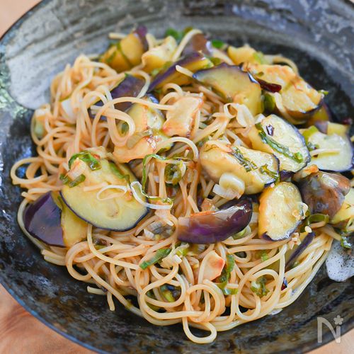 やみつき！なすと長ネギのポン酢パスタ