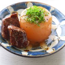 「大根と牛肉の黒胡椒あんかけ」
カレー用肉を使って簡単。