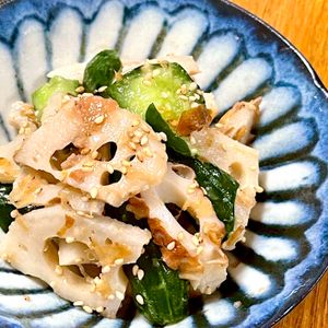 michuの作ってみた!投稿(蓮根ときゅうりとちくわ《梅だれ♡ごまサラダ》)