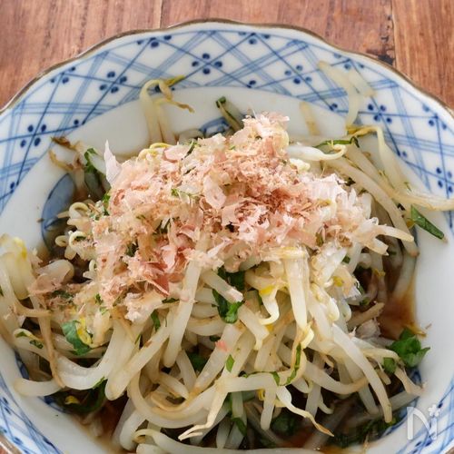 【レンジで簡単・包丁不要】もやしと大葉のおひたし